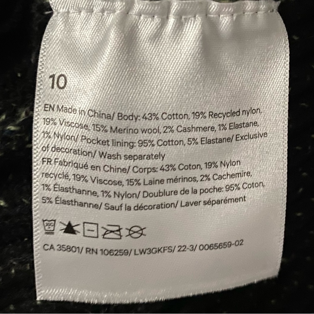 SOLD!!!  Lululemon Cotton Cashmere Wool Blend Cardigan Green & Black Size 10 - Picture 10 of 11